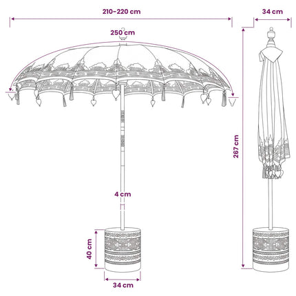 Balinesisk parasol med base 2 stk. Blå