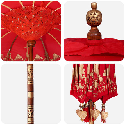 Balinesisk parasol med base 260 Rød og brun 190 x 190 x 295 cm