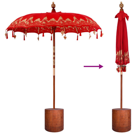 Balinesisk parasol med base 260 Rød og brun 190 x 190 x 295 cm