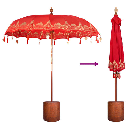 Balinesisk parasol med base 260 Rød og brun 220 x 220 x 295 cm