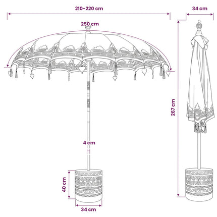 Balinesisk parasol med base 260 Rød og brun 220 x 220 x 295 cm