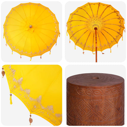Balinesisk parasol med base 260 Gul og brun 190 x 190 x 295 cm