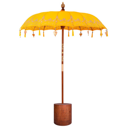 Balinesisk parasol med base 260 Gul og brun 190 x 190 x 295 cm