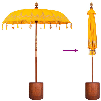 Balinesisk parasol med base 260 Gul og brun 190 x 190 x 295 cm
