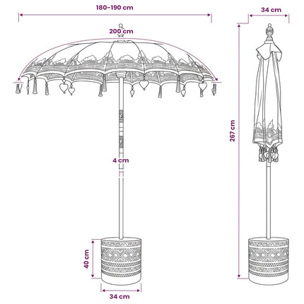 Balinesisk parasol med base 2 stk. Lyserød