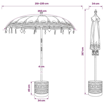 Balinesisk parasol med base 2 stk. Lyserød