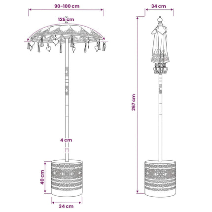 Balinesisk parasol med base 2 stk. Blå