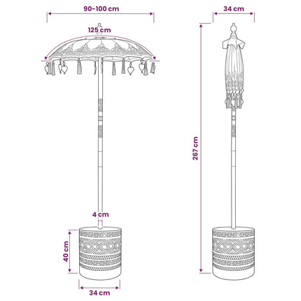 Balinesisk parasol med base 2 stk. Gul