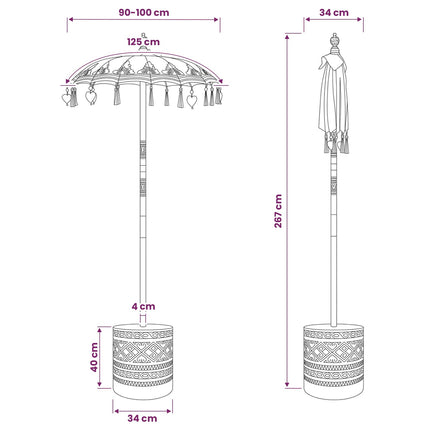 Balinesisk parasol med base 2 stk. Lyserød
