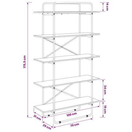 Bogreol 5 niveauer 100 x 35 x 175,5 cm PB Sonoma-eg