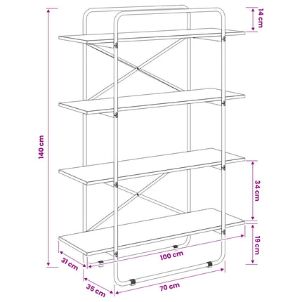 Bogreol 4 niveauer 100 x 35 x 140 cm PB Sonoma-eg