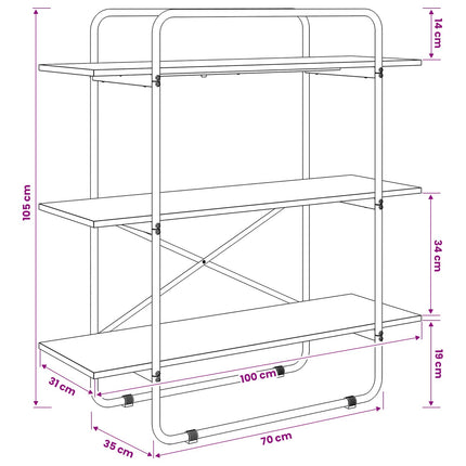 Bogreol 3 niveauer 100 x 35 x 105 cm PB Sonoma-eg