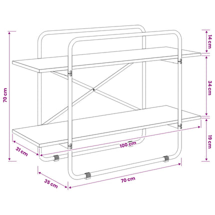 Bogreol 2 niveauer 100 x 35 x 70 cm PB Røget eg
