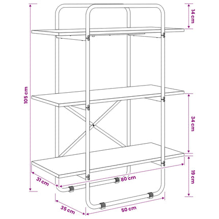 Bogreol 3 niveauer 80 x 35 x 105 cm PB Sonoma-eg
