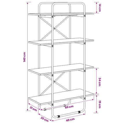 Bogreol 4 niveauer 60 x 35 x 140 cm PB Artisan-eg