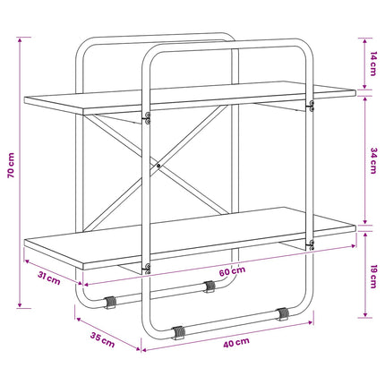 Bogreol 2 niveauer 60 x 35 x 70 cm PB Egetræ