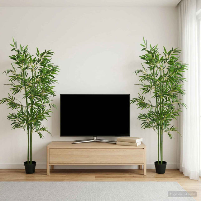 Kunstig Bambus Træ 2 pcs Grøn 60 x 18 x 190 cm Stof og Bambus