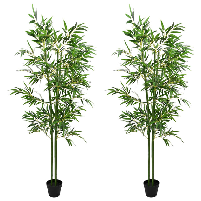 Kunstig Bambus Træ 2 pcs Grøn 60 x 18 x 190 cm Stof og Bambus