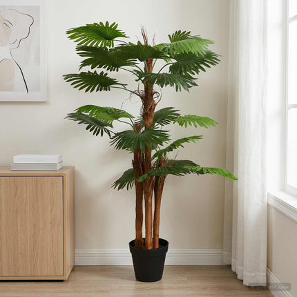 Kunstig Fan Palm Tree Grøn 60 x 25 x 170 cm Stof og Bambus