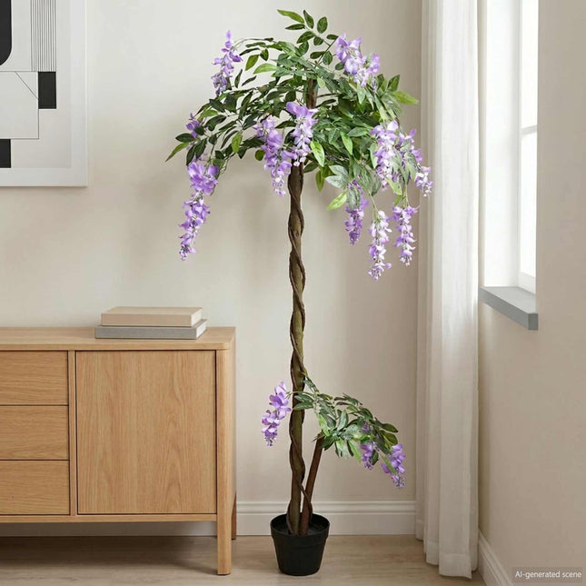 Kunstigt Bønneblomstetræ Lilla 80 x 18 x 160 cm Stof og træ