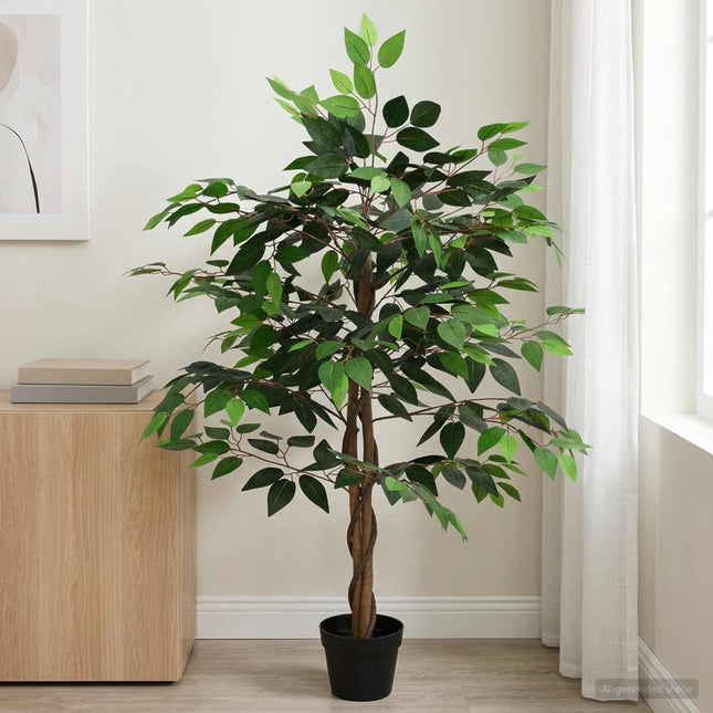 Kunstig Ficus Plante Grøn 90 x 16 x 110 cm Stof og træ