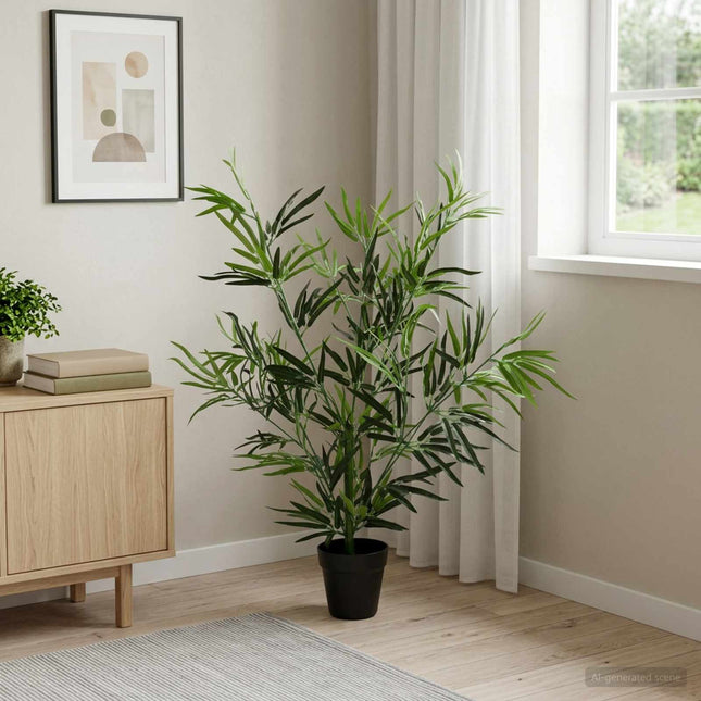 Kunstig Bambus Træ Grøn 90 x 14 x 80 cm Stof og Bambus