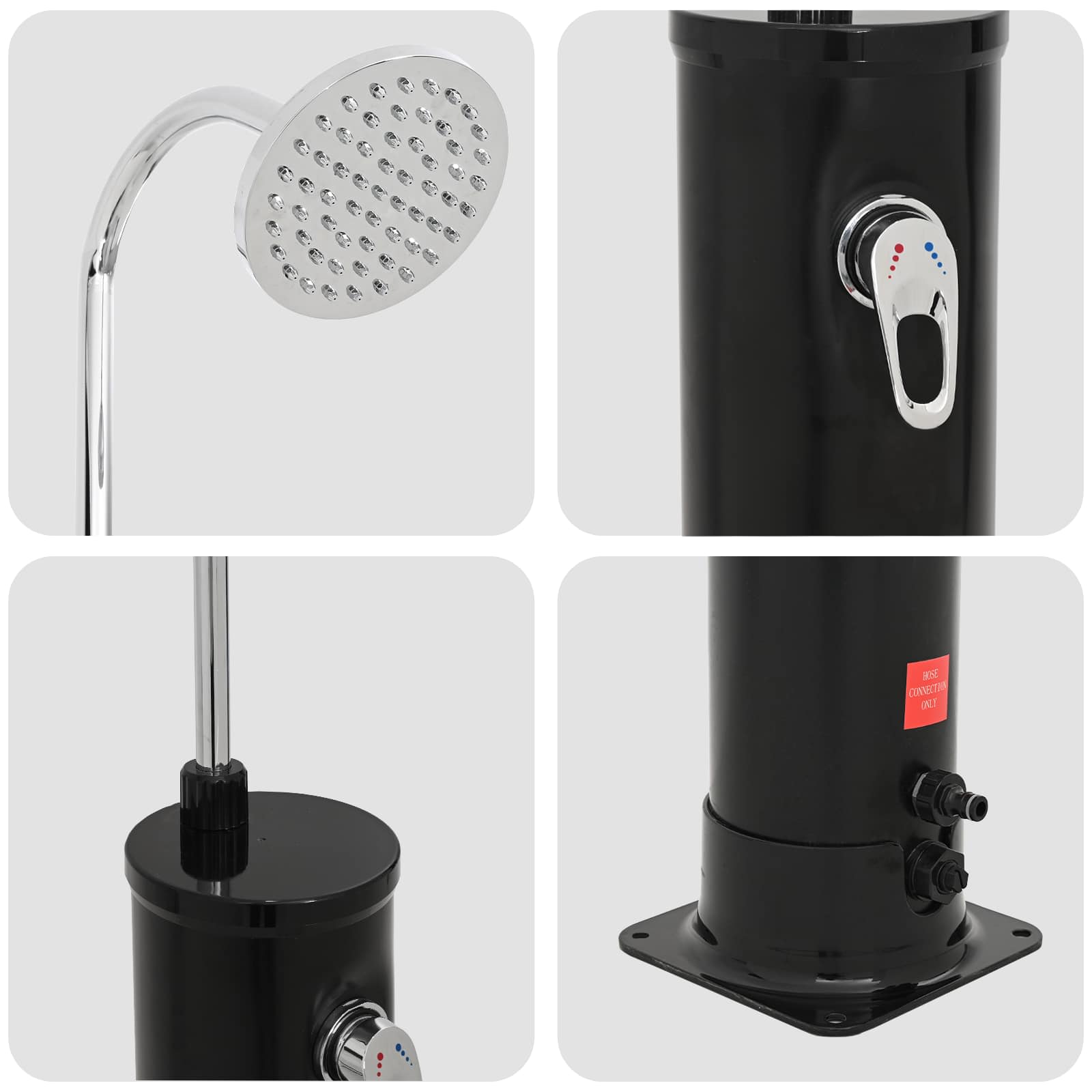 Solbruser med Brusehoved PVC, ABS, Zinklegering Sort