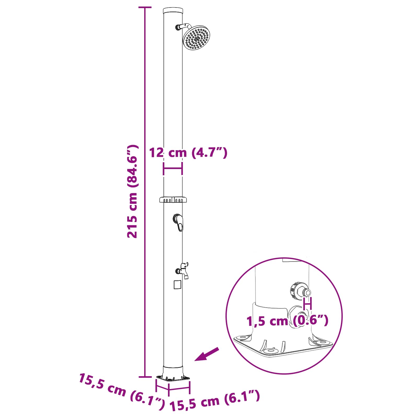 Solbruser med bruserhoved og vandhane PVC, ABS, Zinklegering