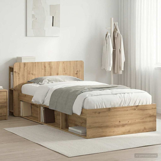 Sengestel med opbevaring med hovedgærde Artisan-eg 100 x 200 cm