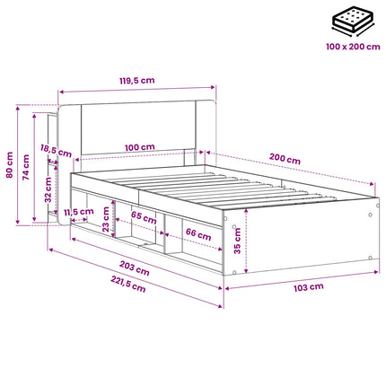 Sengestel med opbevaring med hovedgærde Artisan-eg 100 x 200 cm