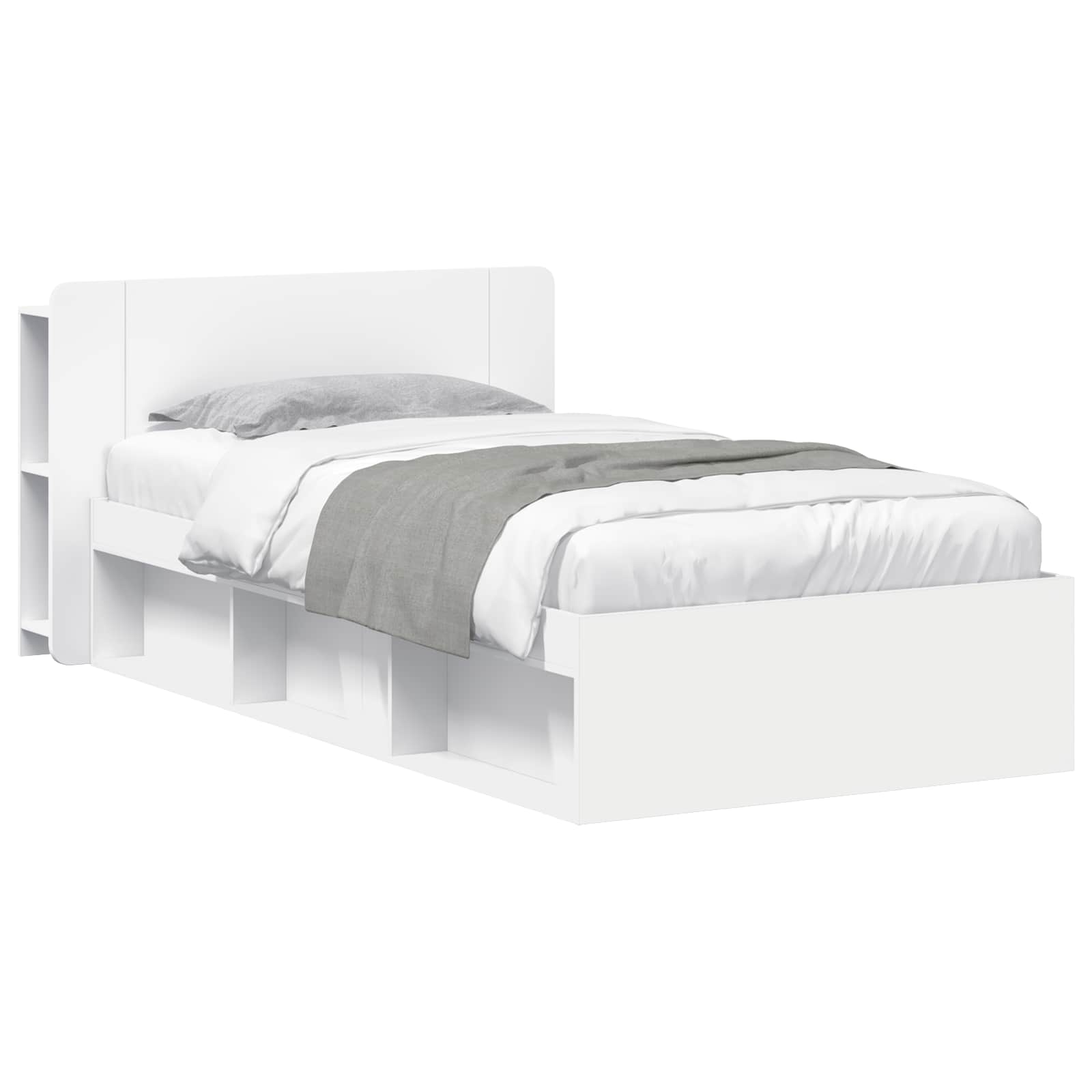 Sengestel med opbevaring Hvid 90 x 200 cm Konstrueret træ