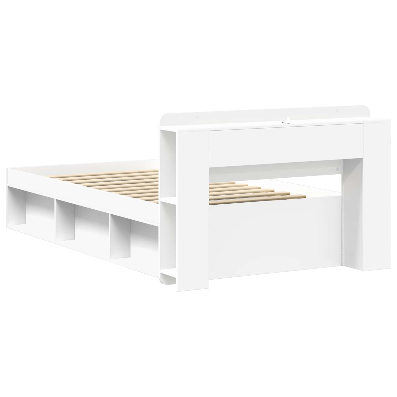 Sengestel med opbevaring Hvid 90 x 200 cm Konstrueret træ