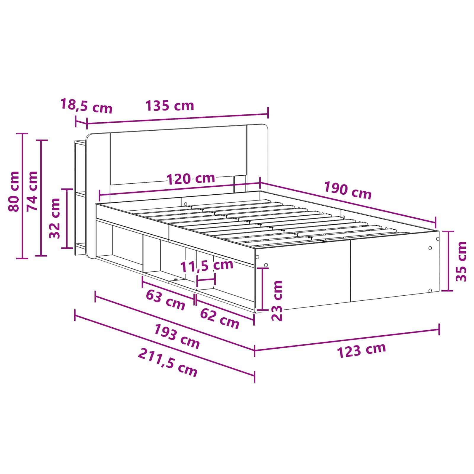 Sengestel med opbevaring Gammelt træ 120 x 190 cm