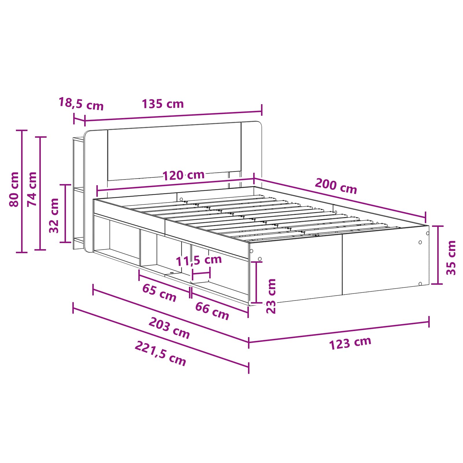 Sengestel med opbevaring med hovedgærde Artisan-eg 120 x 200 cm