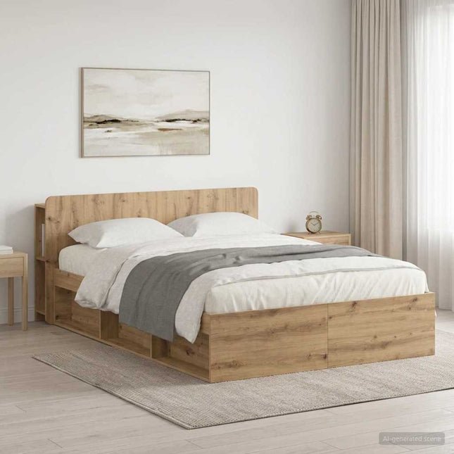 Sengestel med opbevaring med hovedgærde Artisan-eg 135 x 190 cm