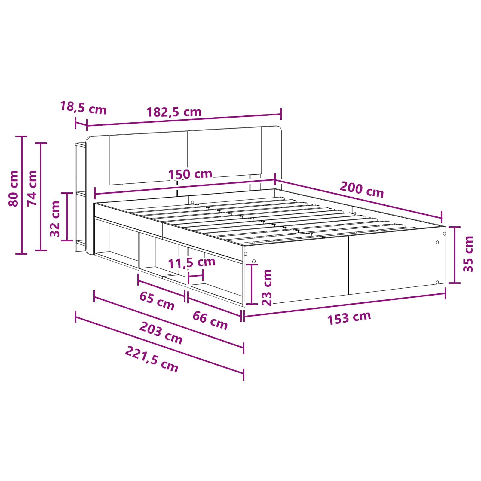 Sengestel med opbevaring Gammelt træ 150 x 200 cm