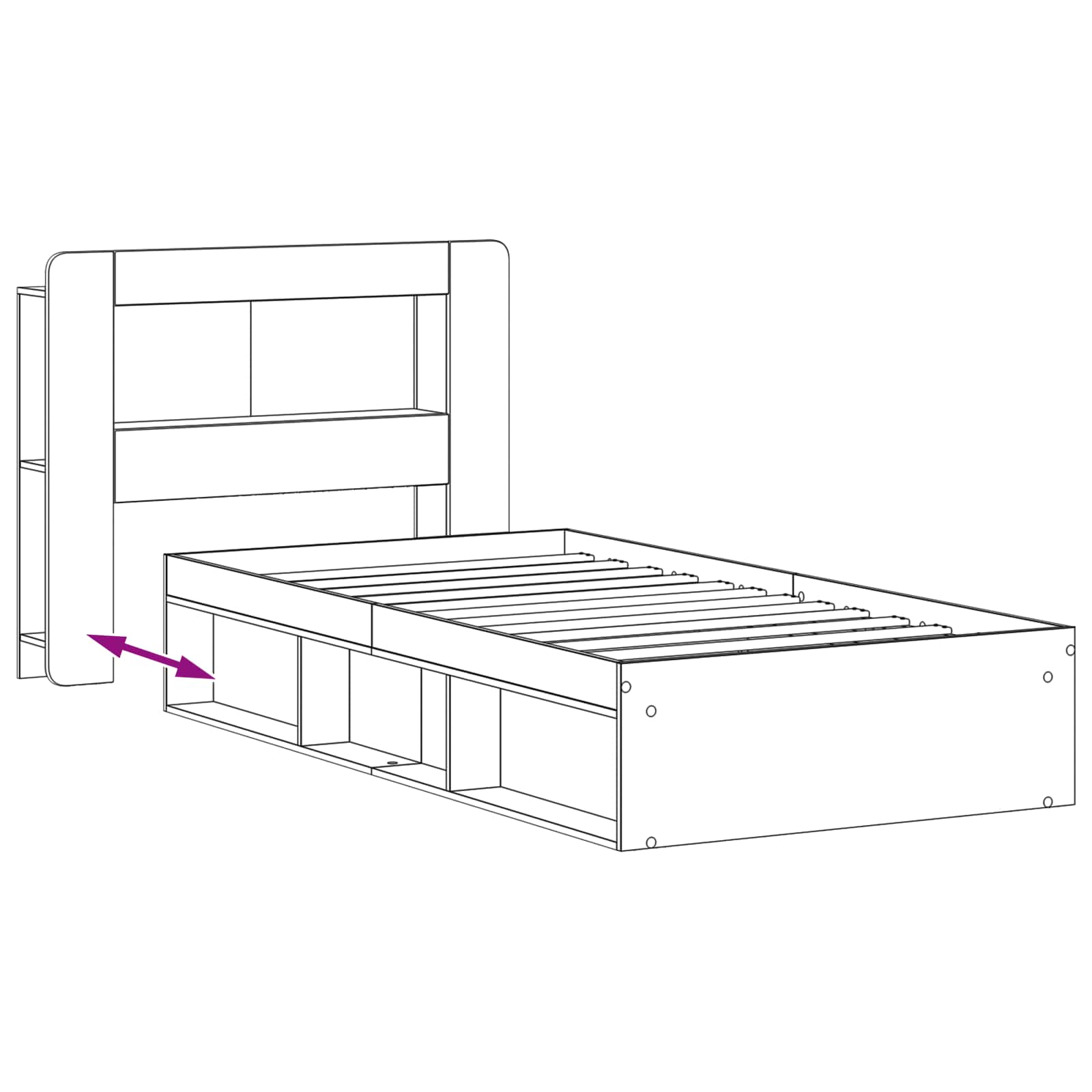 Sengestel med opbevaring med hovedgærde Gammelt træ 90 x 190 cm