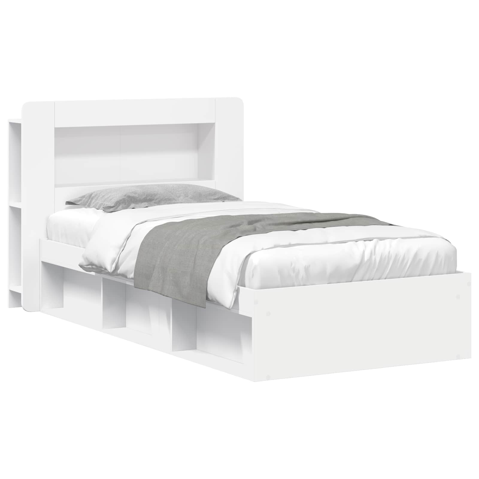 Sengestel med opbevaring Hvid 90 x 190 cm Konstrueret træ