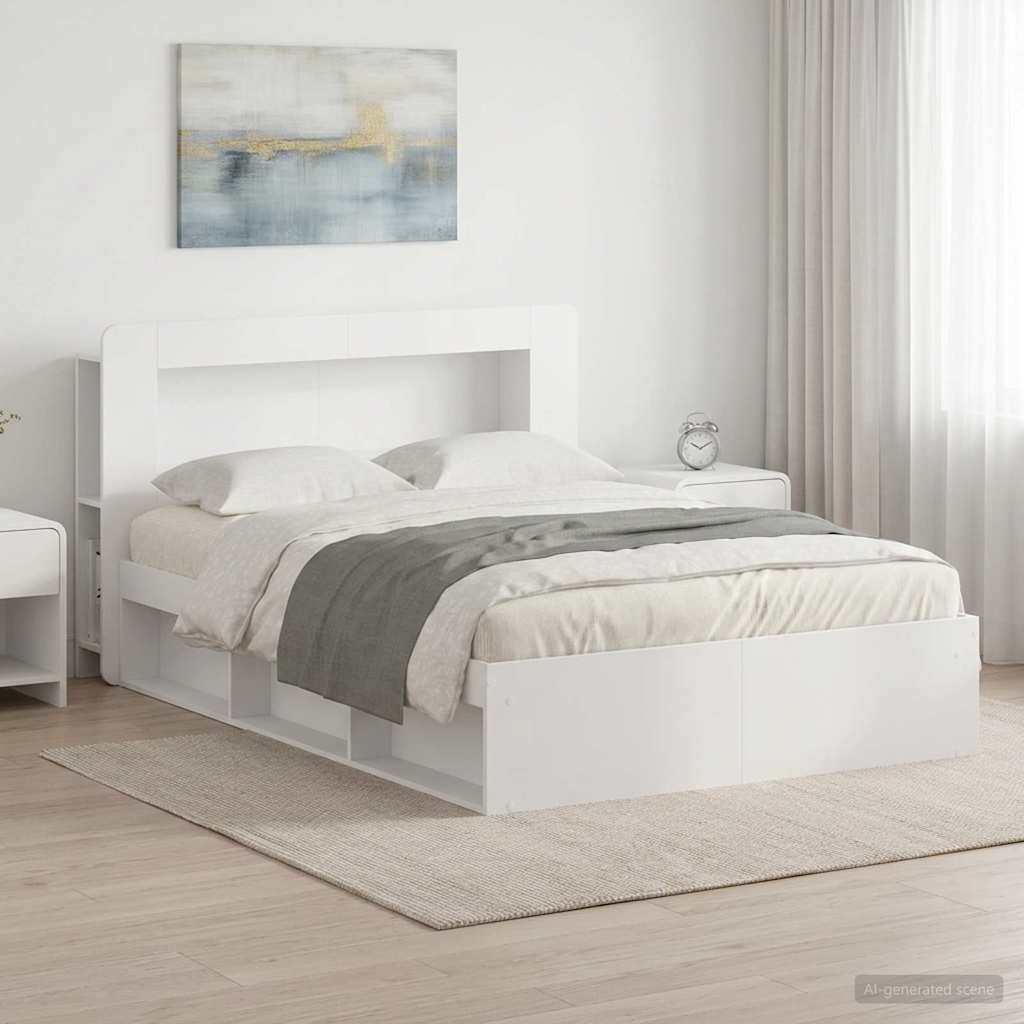 Sengestel med opbevaring Hvid 160 x 200 cm Konstrueret træ
