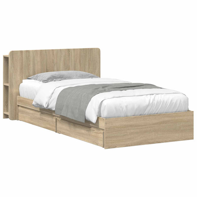 Sengestel med opbevaring Sonoma-eg 75 x 190 cm Konstrueret træ