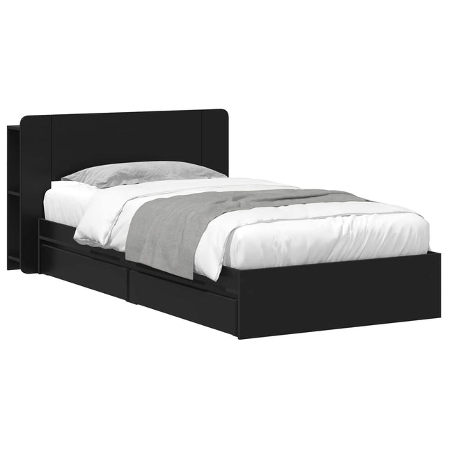 Sengestel med opbevaring Sort 90 x 190 cm Konstrueret træ