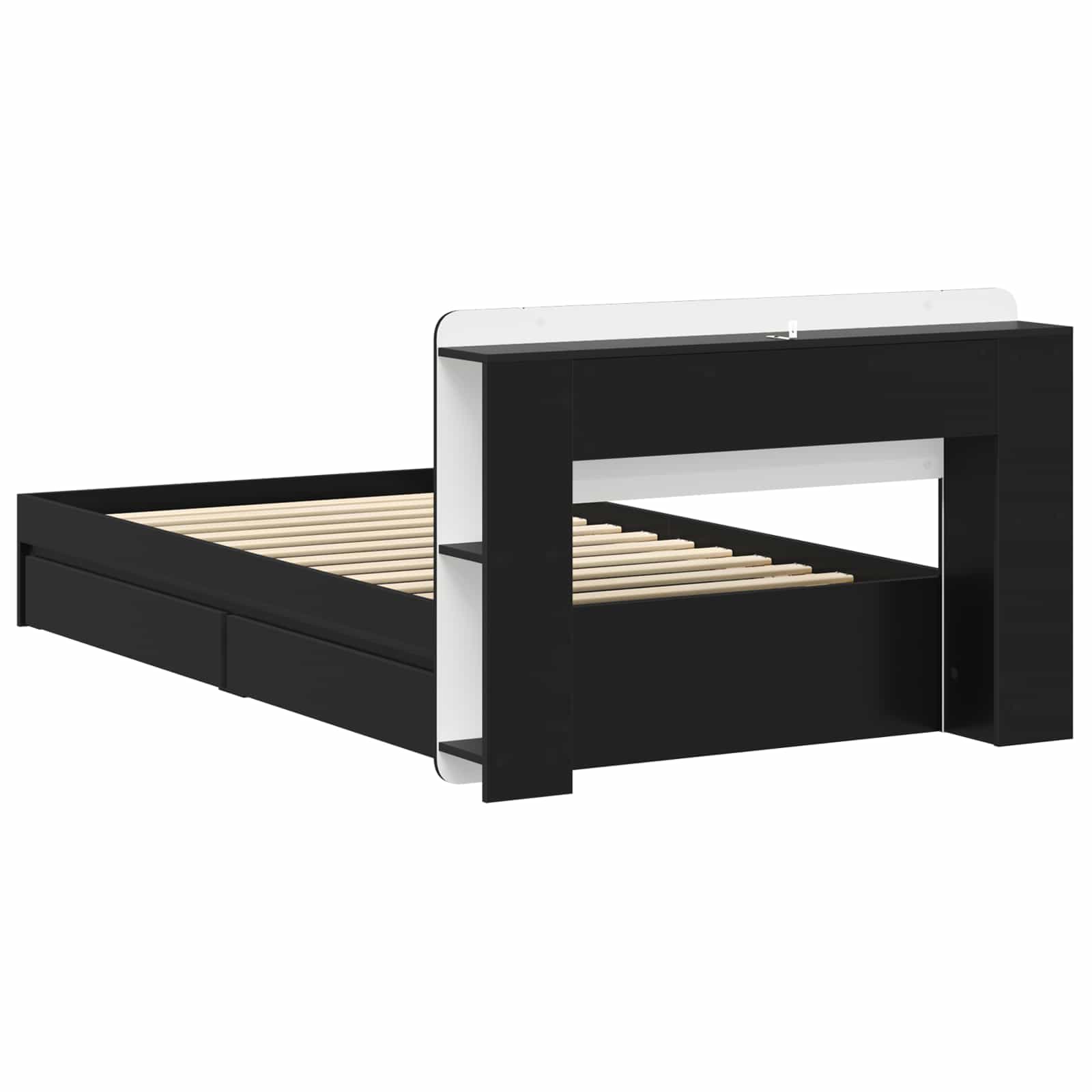 Sengestel med opbevaring Sort 90 x 190 cm Konstrueret træ