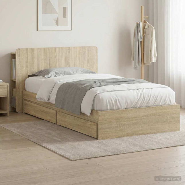 Sengestel med opbevaring Sonoma-eg 90 x 190 cm Konstrueret træ