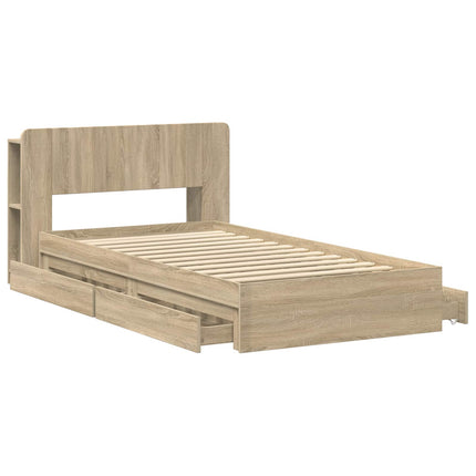Sengestel med opbevaring Sonoma-eg 90 x 190 cm Konstrueret træ