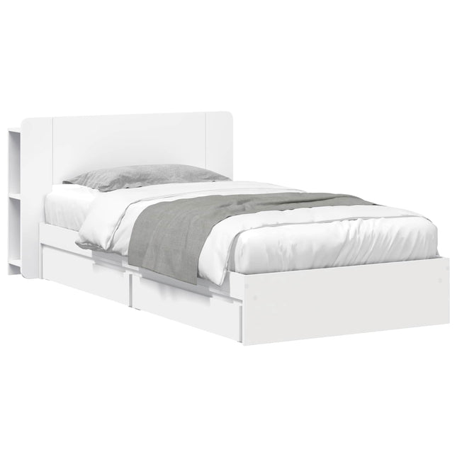 Sengestel med opbevaring Hvid 90 x 200 cm Konstrueret træ