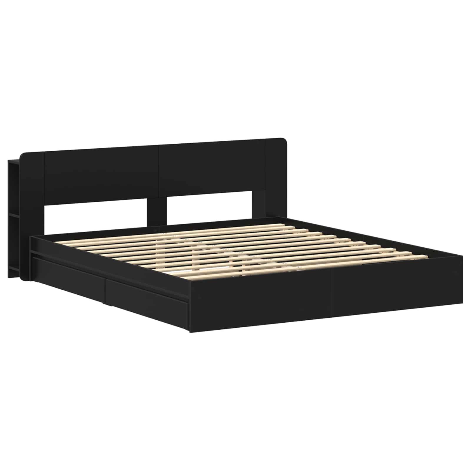 Sengestel med opbevaring Sort 200 x 200 cm Konstrueret træ