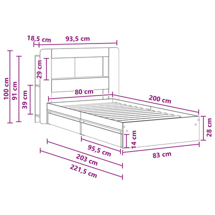 Sengestel med opbevaring Hvid 80 x 200 cm Konstrueret træ