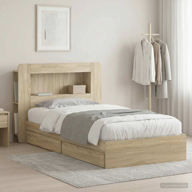 Sengestel med opbevaring Sonoma-eg 90 x 190 cm Konstrueret træ