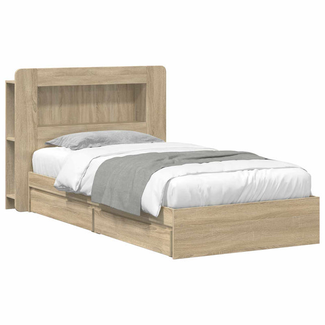 Sengestel med opbevaring Sonoma-eg 100 x 200 cm Konstrueret træ