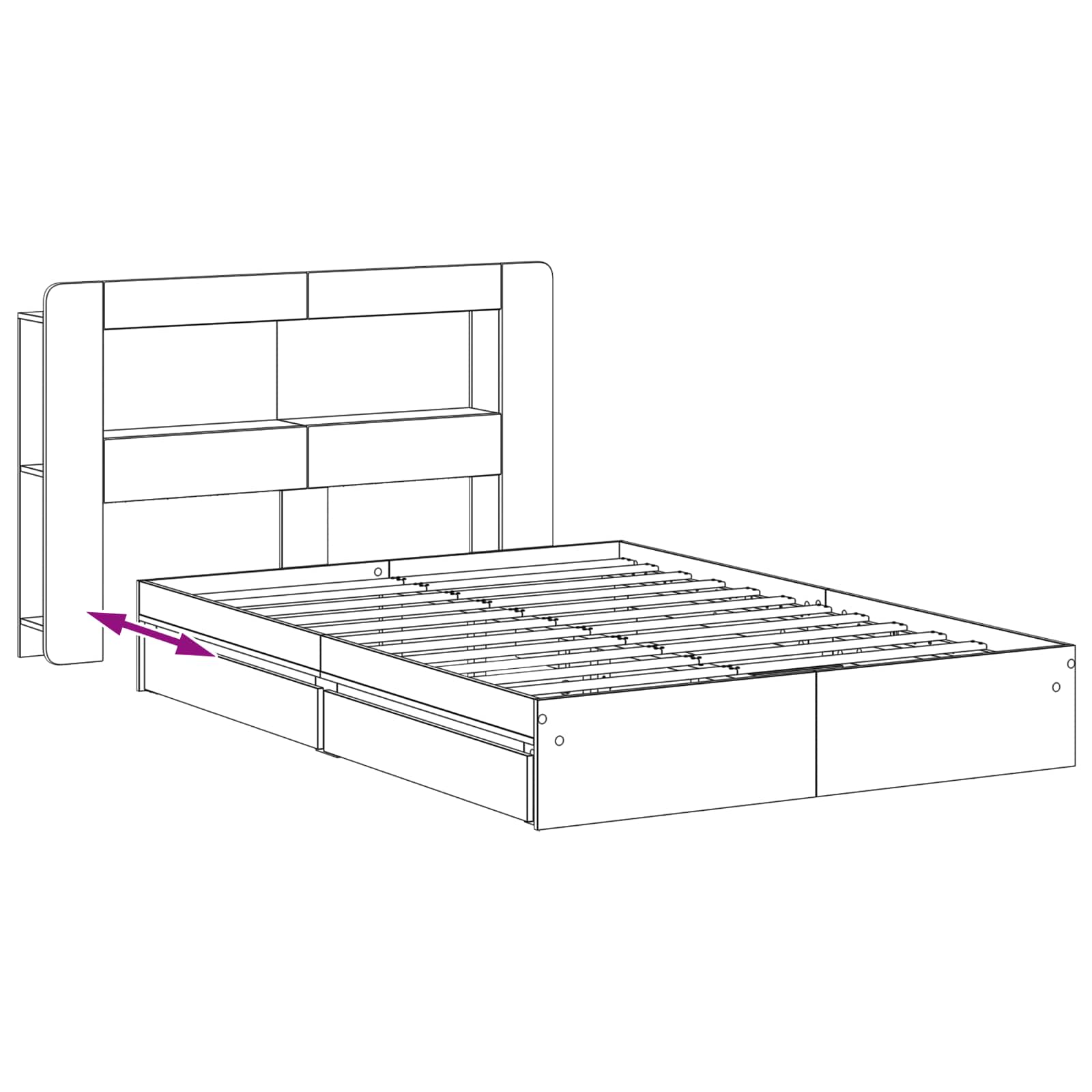 Sengestel med opbevaring Betongrå 135 x 190 cm Konstrueret træ